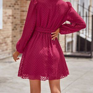 Surplice Neck 3/4 Sleeve Belted Dress